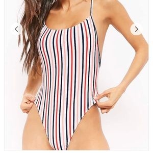 Striped one piece bathing suit